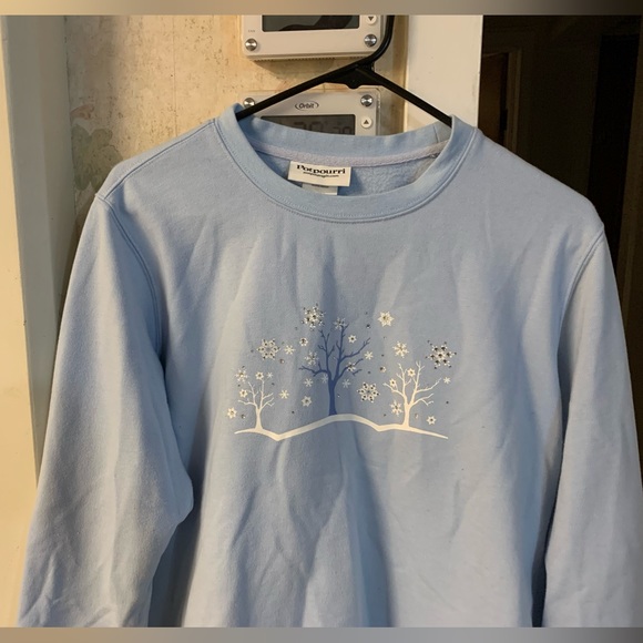 Potpourri Crystal Snowflake Trees Sweatshirt Sweater Long Sleeve Top Large EUC - Picture 2 of 10